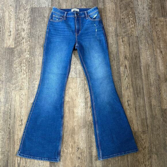 Abercrombie & Fitch FLARE Size 2 Blue High Rise Wide Leg Jeans Denim Pants 26x31 - Picture 1 of 10